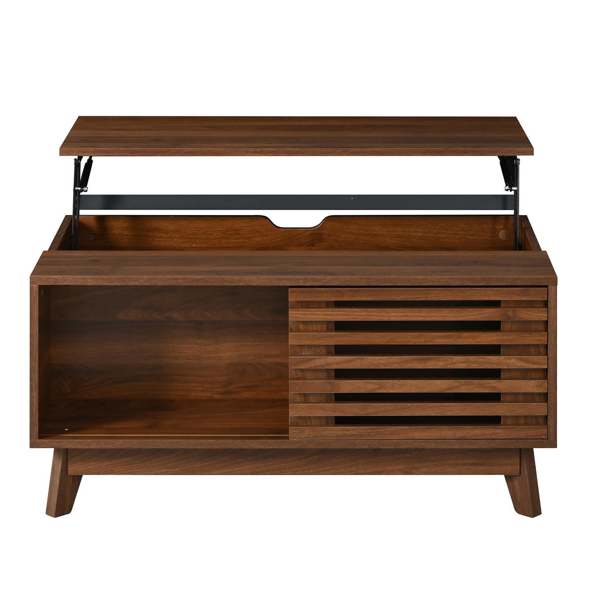COUCHTISCH walnuss-optik mit lift-funktion & jalousie-schiebetür - Walnussfarben, Holzwerkstoff (55/90/57.5cm) - Urban Meuble
