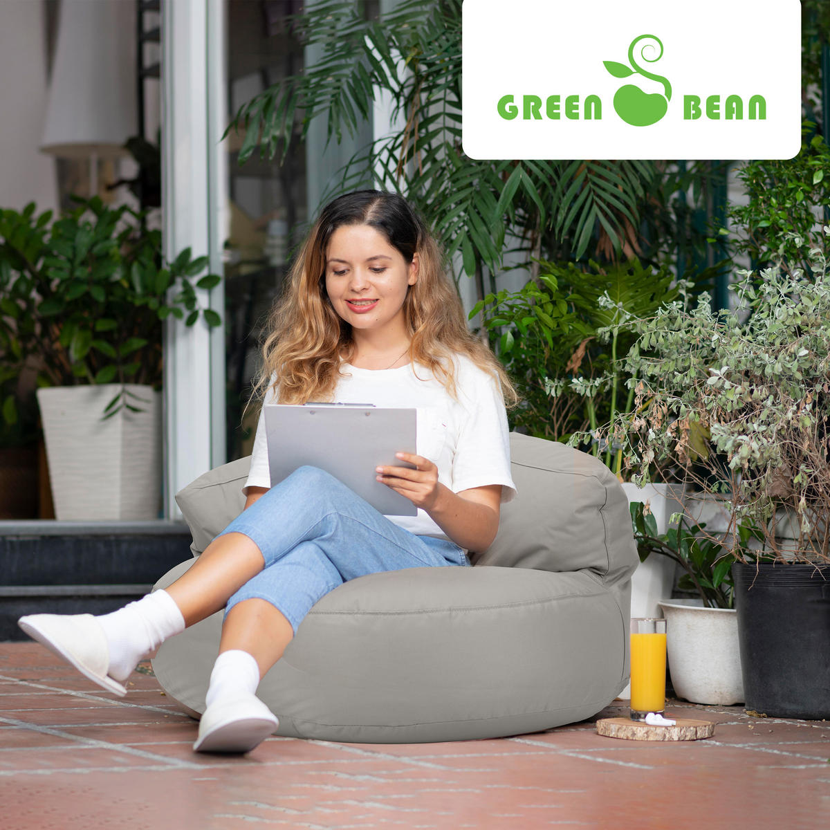 INDOOR OUTDOOR SITZSACK Lounge Sofa - Hellgrau, Textil (90/50/50cm) - Green Bean