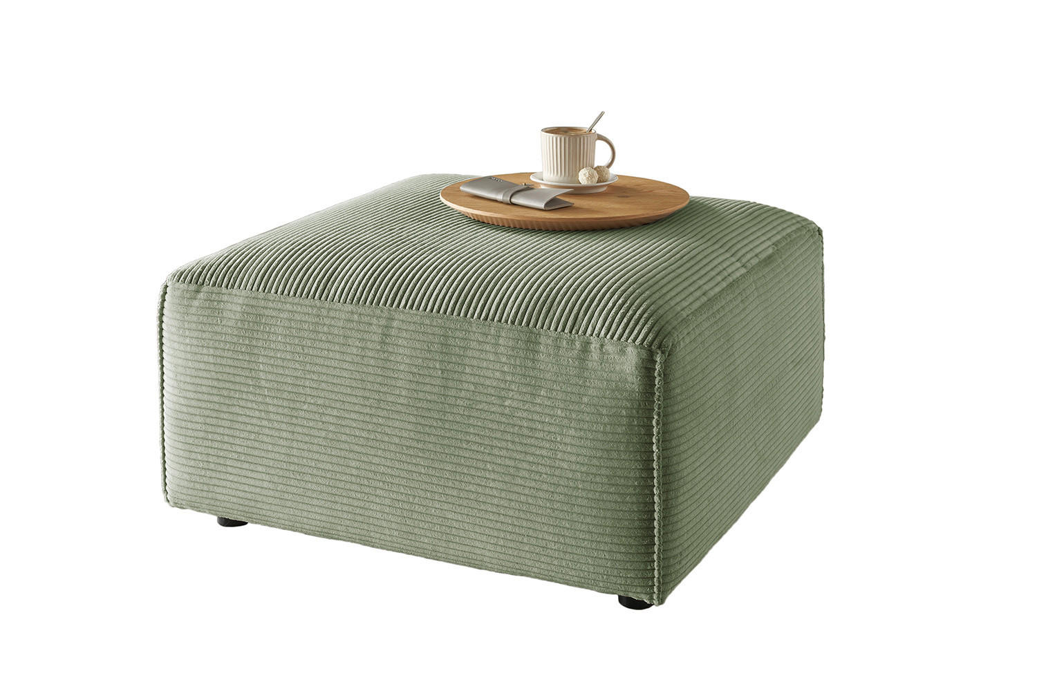 POLSTERHOCKER RANI Grün Cord - Schwarz/Grün, Kunststoff/Textil (80/42/80cm) - KAWOLA