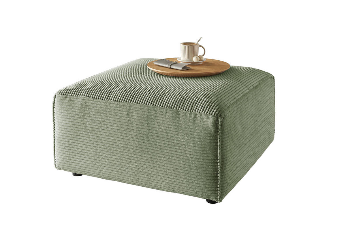 POLSTERHOCKER RANI Grün Cord - Schwarz/Grün, Kunststoff/Textil (80/42/80cm) - KAWOLA