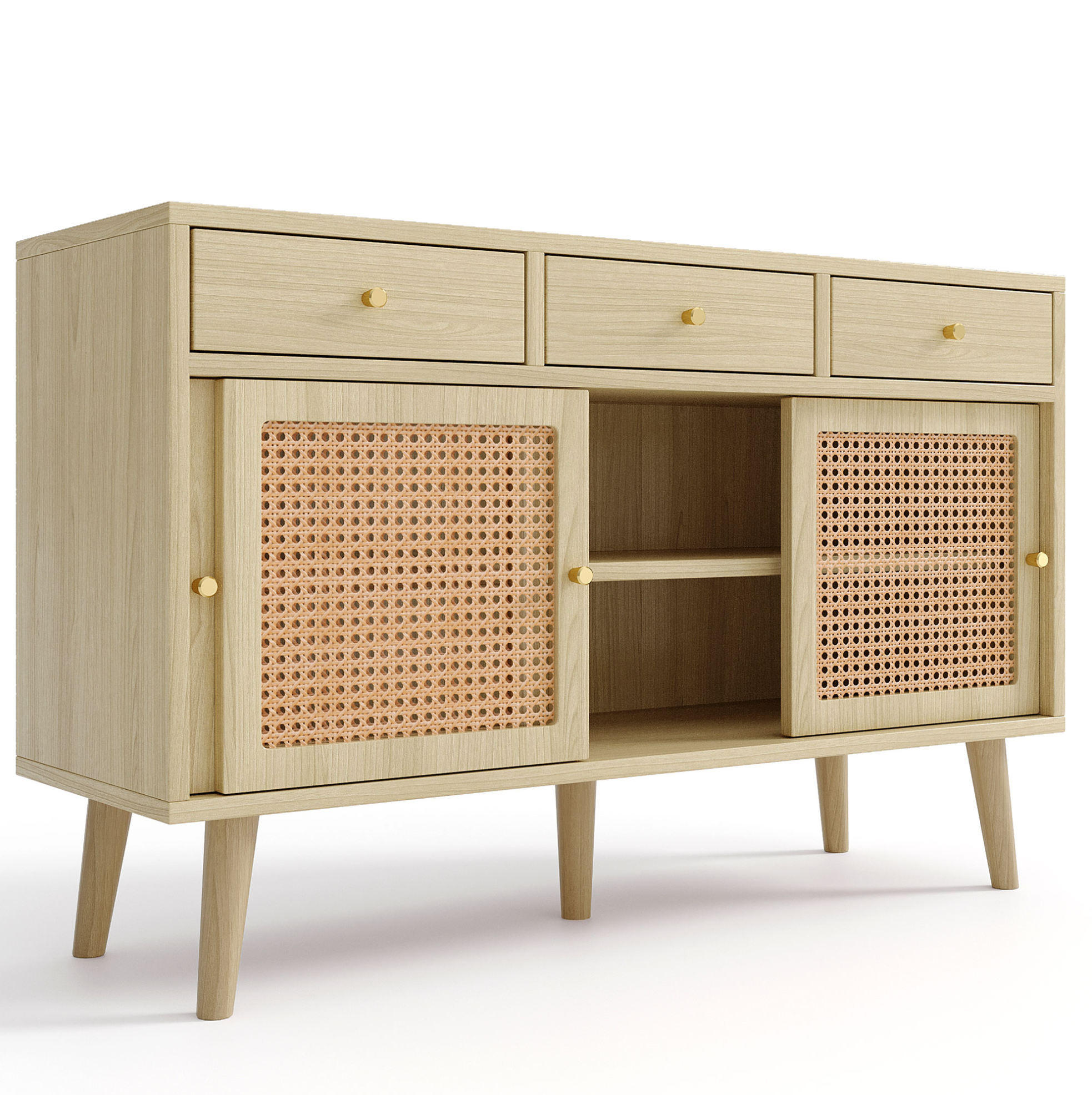 Modfu KOMODA z MDF 120x40x78 cm dubová se 3 zásuvkami, 3 posuvnými dvířky a nastavitelnými policemi