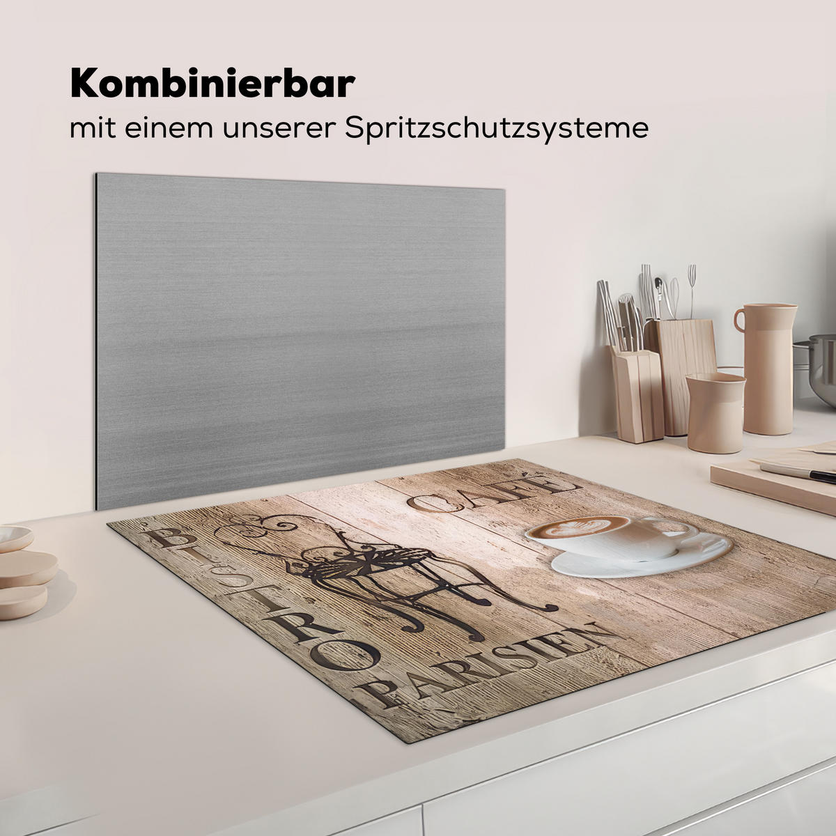 KRYT NA INDUKČNÍ DESKU Bistro Parisien - Kavárna - Káva - Vintage 78x78 cm - kapučínová, plast (78/78/0.2cm) - MuchoWow