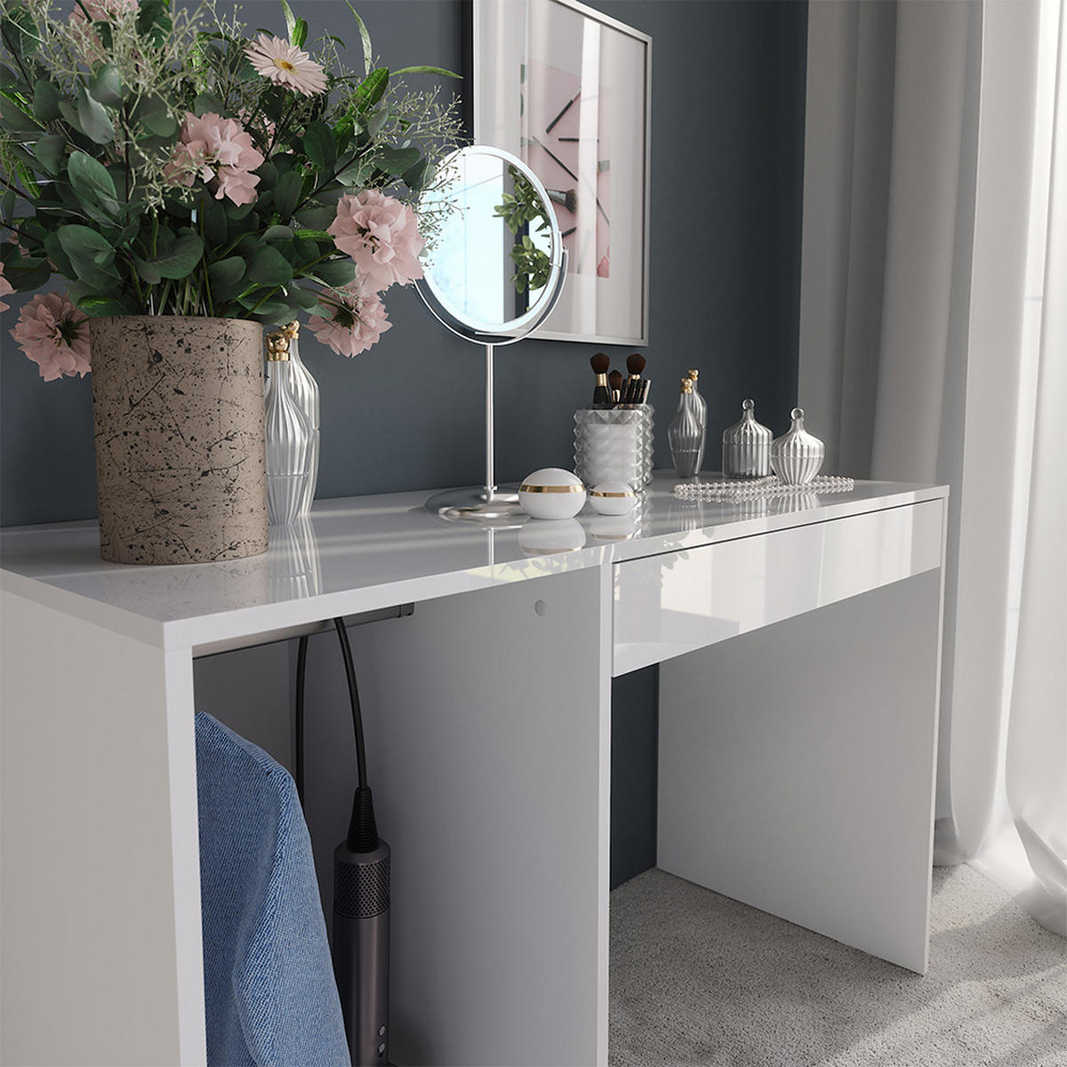 TOALETNÍ STOLEK Sherry Bílá/bílý vysoký lesk - vysoce lesklá bílá, kompozitní dřevo (119.8/76/50.1cm) - Vicco