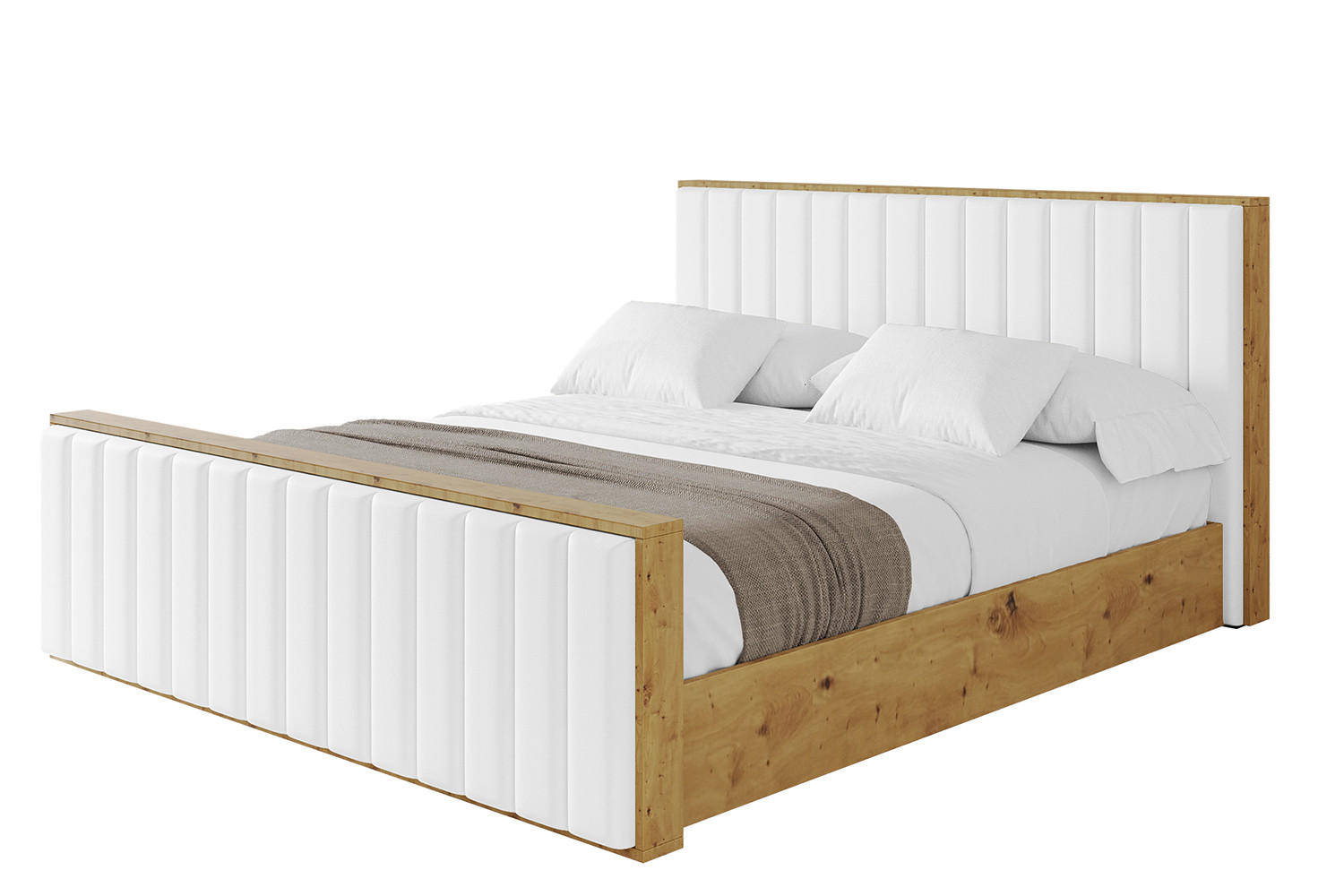 POLSTERBETT mit Bettkasten, Fußteil und Lattenrost, Boxbett ohne Matratze - ENZO4-Z 160x200 Weiß Kunstleder - Weiß Hochglanz, Holzwerkstoff/Textil (160/200cm) - ALTDECOR
