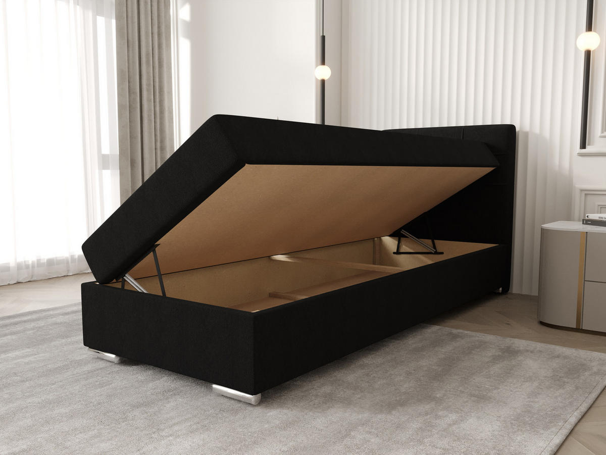 BOXBETT ZILANO 1 mit Matratze H3 und Topper 90x200 Cosmic 100 - Schwarz, Holz/Textil (90/200cm) - Bedante