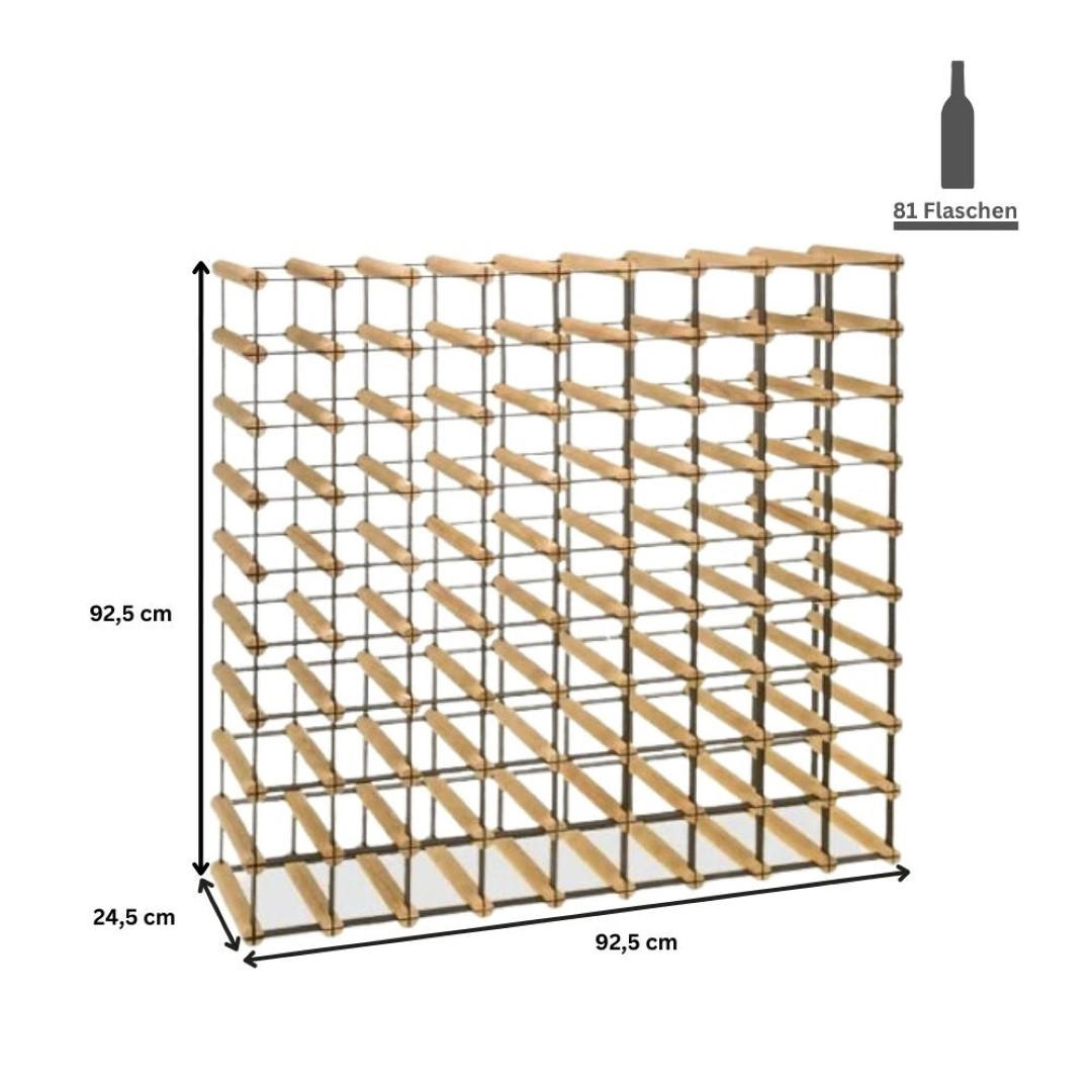 WEINREGAL Vinotega Mod Metal 92,5x92,5x24,5 cm 9x9 Flaschen Massives Kiefernholz Braun Geölt - Braun, Holz (92.5/92.5/24.5cm) - PROREGAL
