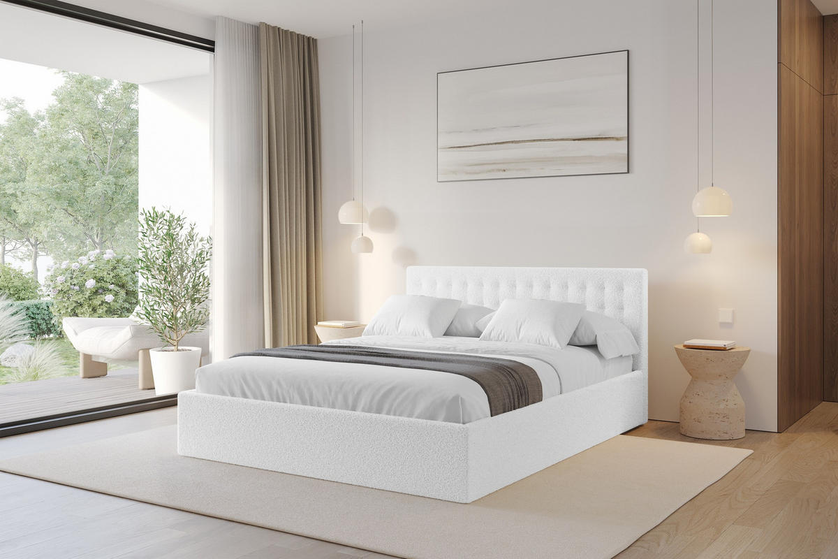 POLSTERBETT mit Bettkasten und Lattenrost, Boxbett ohne Matratze - PARI 180x200 Weiß - Weiß, Holzwerkstoff/Textil (180/200cm) - ALTDECOR