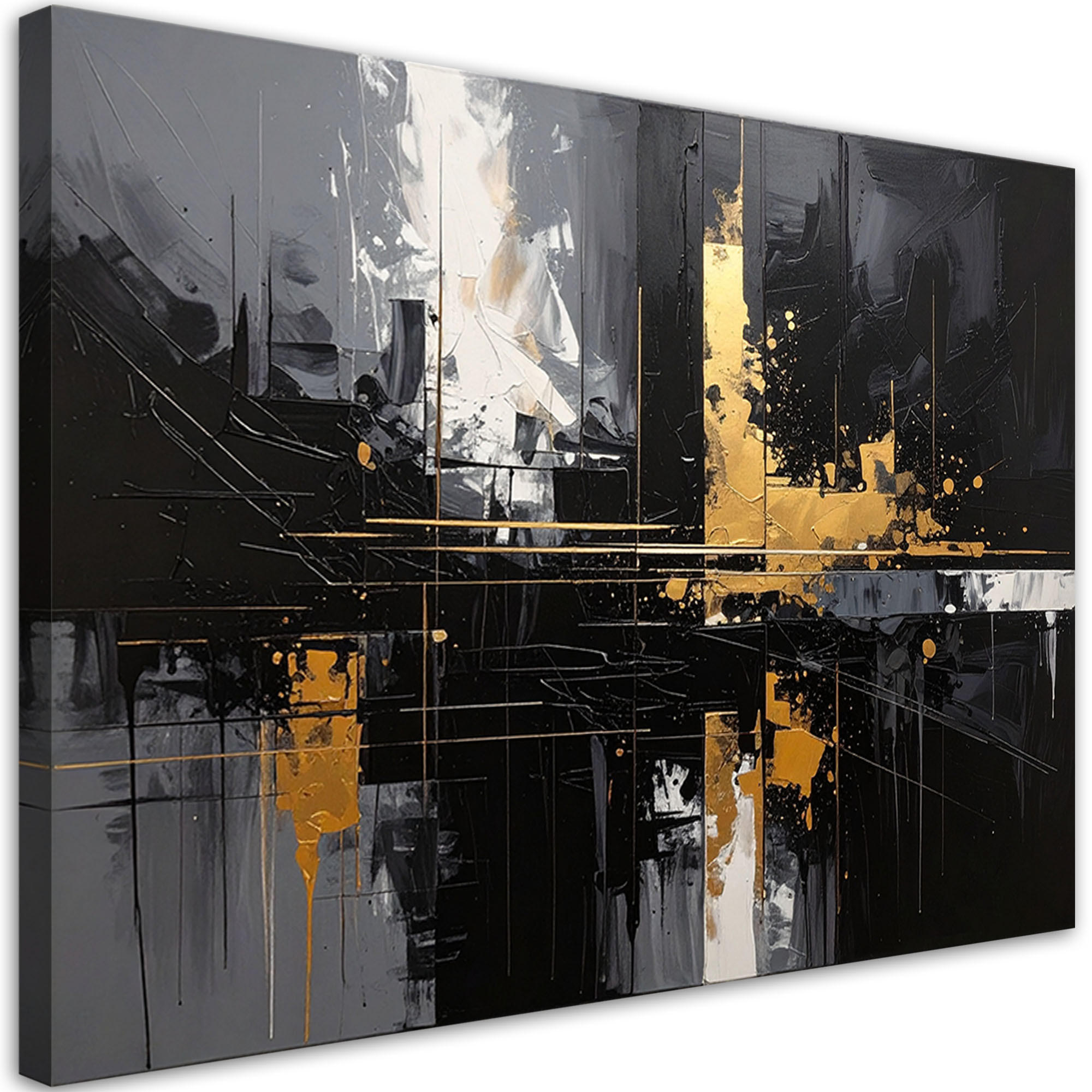 LEINWANDBILD, Moderne Abstraktion einer Stadt in Schwarz und Gold - Schwarz, Textil (30/20cm) - Feeby