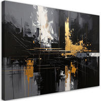 LEINWANDBILD, Moderne Abstraktion einer Stadt in Schwarz und Gold - Schwarz, Textil (30/20cm) - Feeby