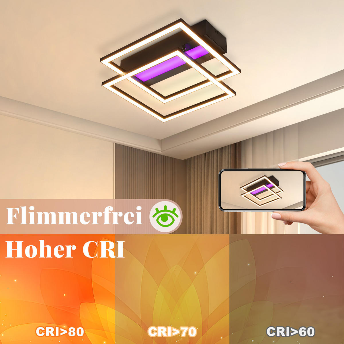 LED-DECKENLEUCHTE Jovarn 37/37/7.5 cm - Schwarz, Metall (37/37/7.5cm) - ZMH