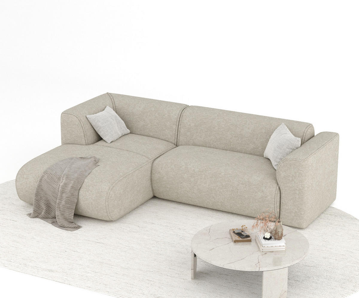 ECKSOFA Melani Beige Grau Chenille-Stoff - Beige/Schwarz, Holz/Holzwerkstoff (253/153cm) - Maison de Reve