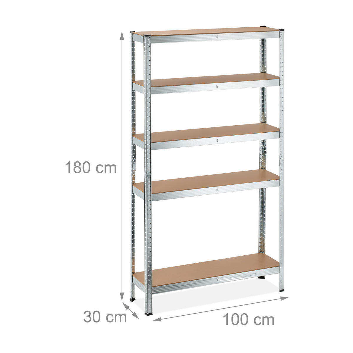 SCHWERLASTREGAL - Silberfarben, Holzwerkstoff/Metall (100/180/30cm) - Relaxdays