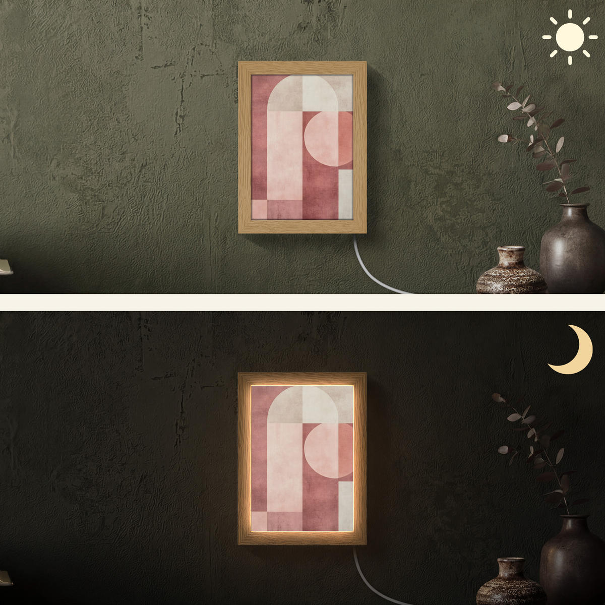 WANDLEUCHTE Figuren - Abstrakt - Rosa 15x20 cm - Altrosa, Holzwerkstoff (15/20/8cm) - OnlyWow