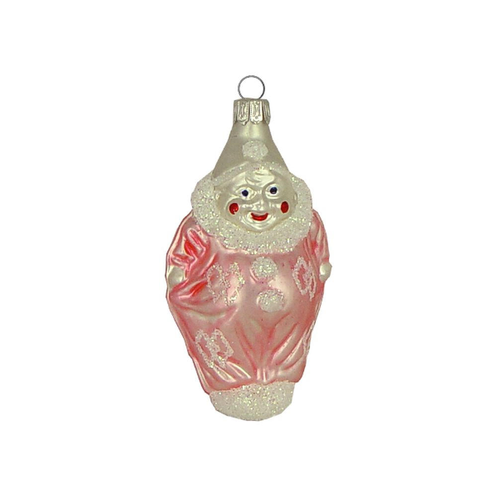 CHRISTBAUMSCHMUCK Kleiner Clown weiß rosa matt 9 cm - Multicolor, Metall (0.1/9/0.1cm)