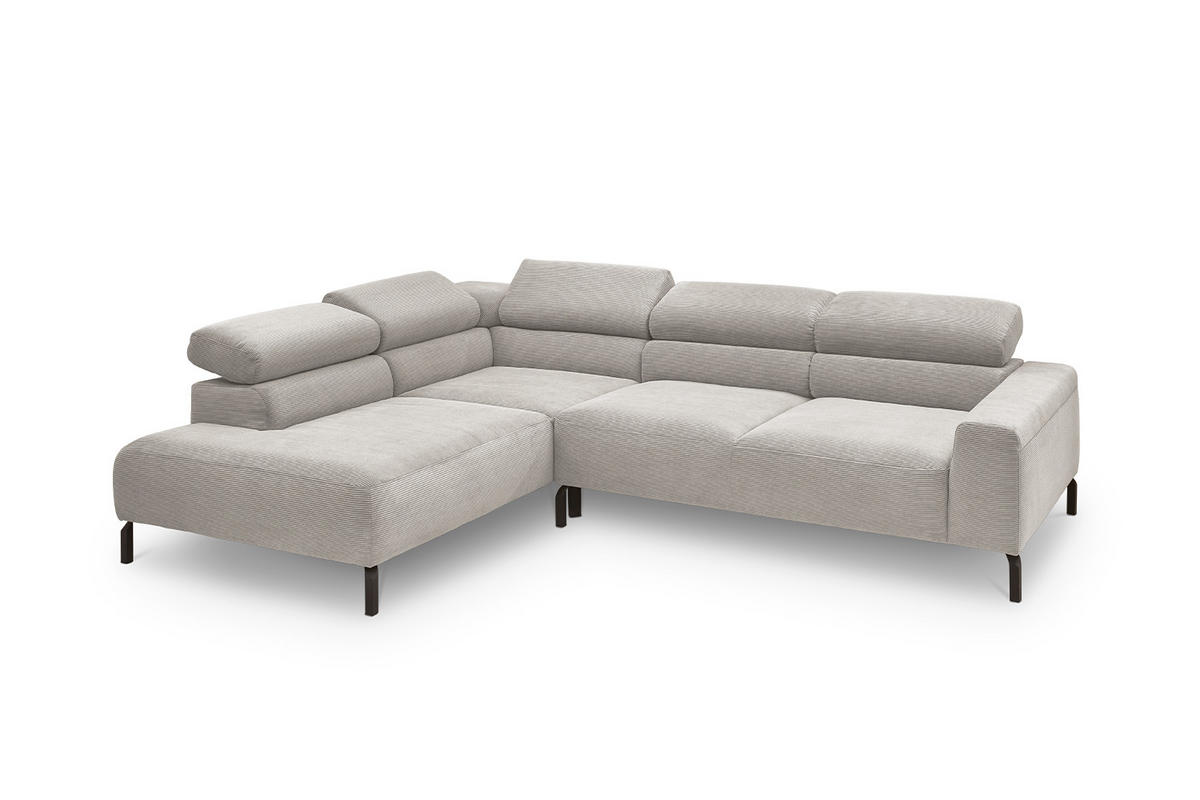 ECKSOFA DELIA Silber Cord - Silberfarben/Schwarz, Textil/Metall (276/219cm) - KAWOLA