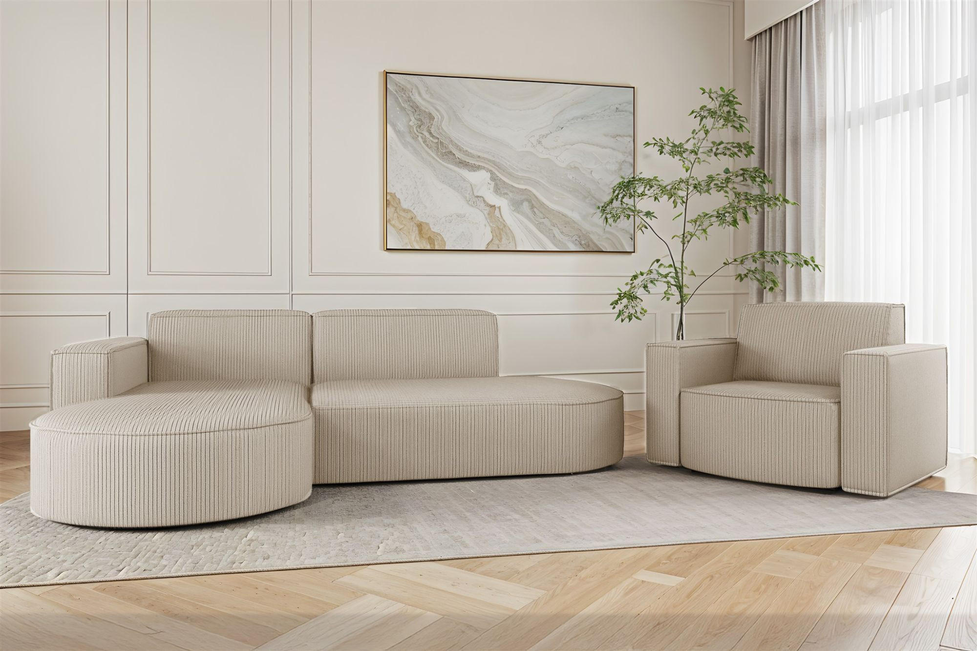 SOFASET Palma In Scala - Beige, Holzwerkstoff/Textil (236/78/165cm) - Fun Möbel