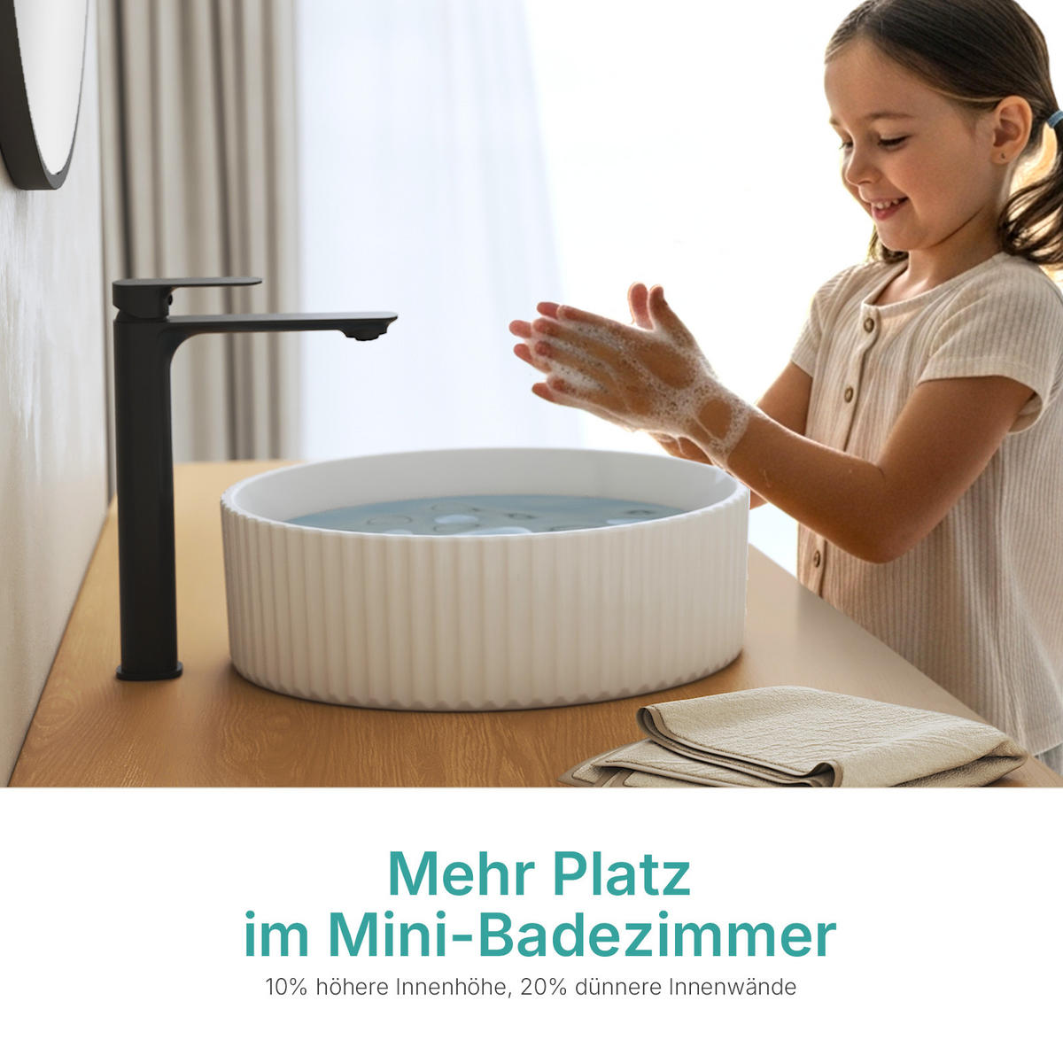 WASCHBECKEN Rund Keramik mit vertikalen Oberflächenrillen Weiß Ø36 / 11,5 cm - Weiß, Keramik (36/11.5/36cm) - EMKE