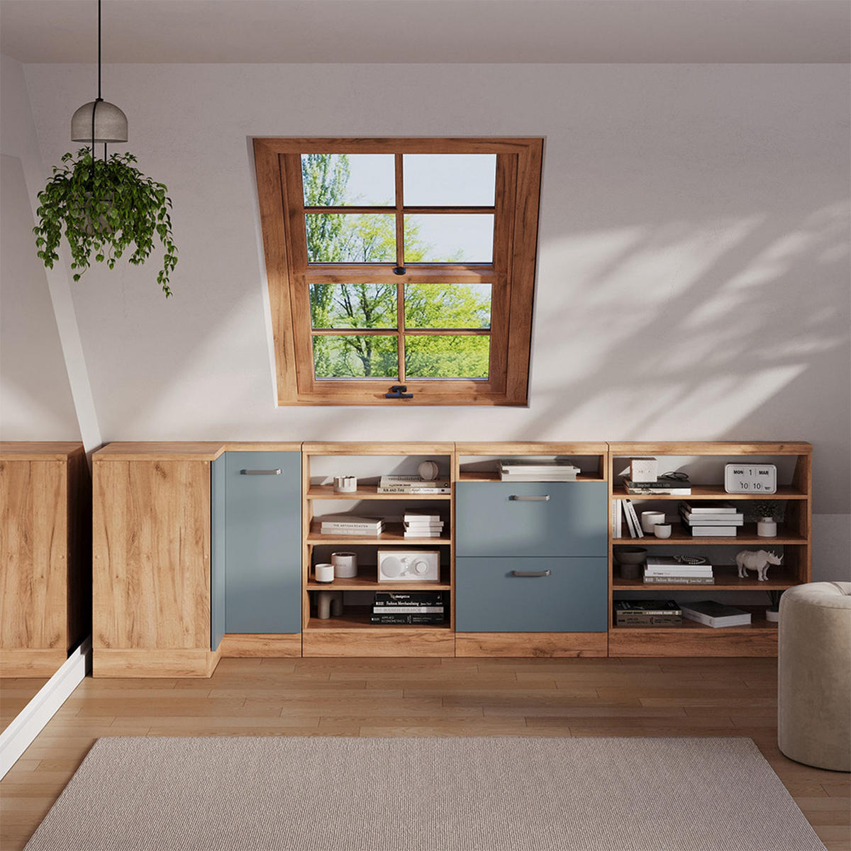 DACHSCHRÄGENSCHRANK ECKSCHRANK Rion Blau-Grau/Goldkraft Eiche 75.6 x 81.6 cm mit 1 Tür - Honigeiche/Blaugrau, Holzwerkstoff (75.6/81.6/75.6cm) - Vicco