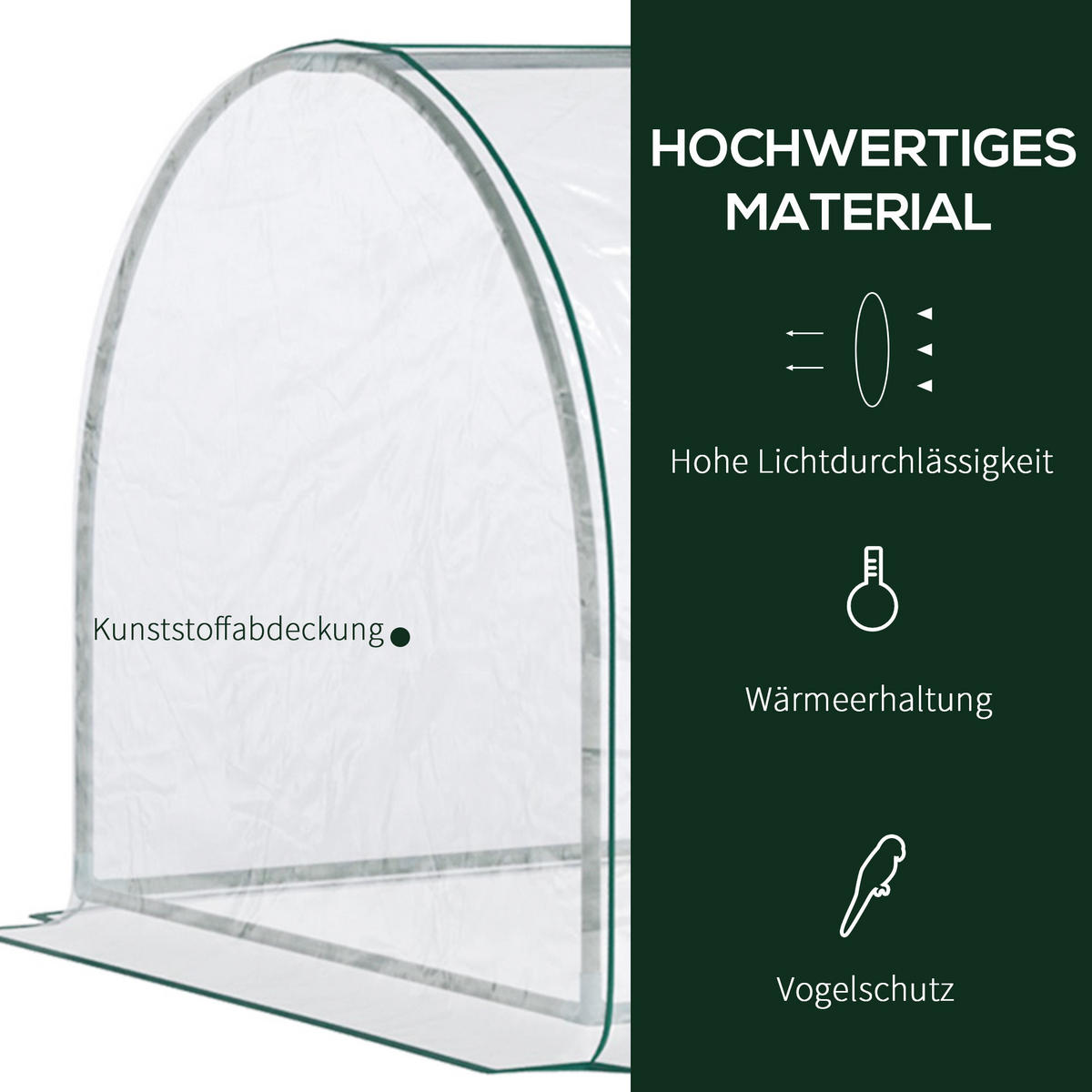 FOLIENGEWÄCHSHAUS, Transparent+Grün, kunststoff(Folie), Stahl(Gestell) - Grün, Metall (100/80/250cm) - Outsunny