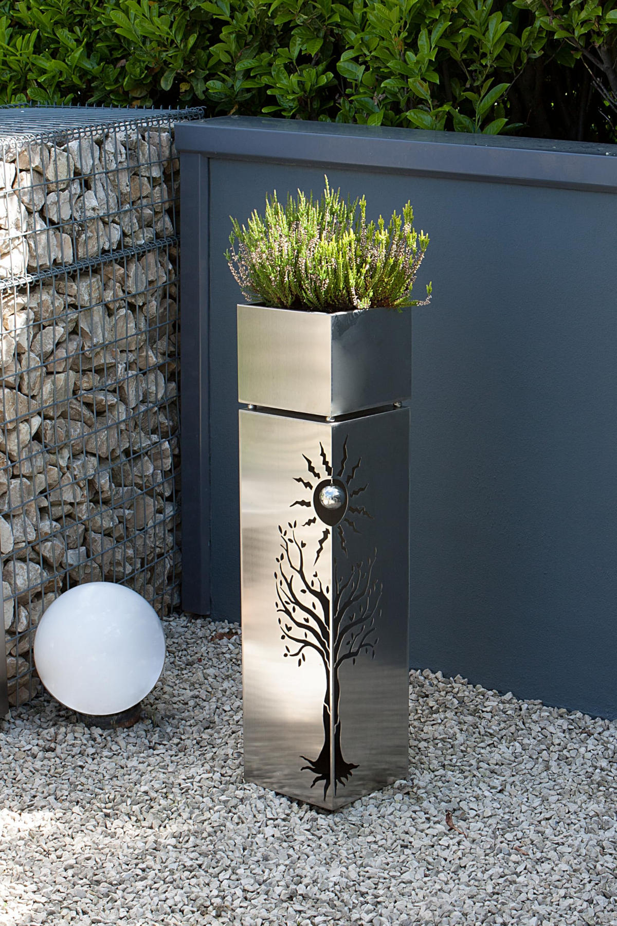 PFLANZSÄULE Linz Silber Edelstahl Pflanzkübel - Silberfarben, Metall (102cm) - DELUKE