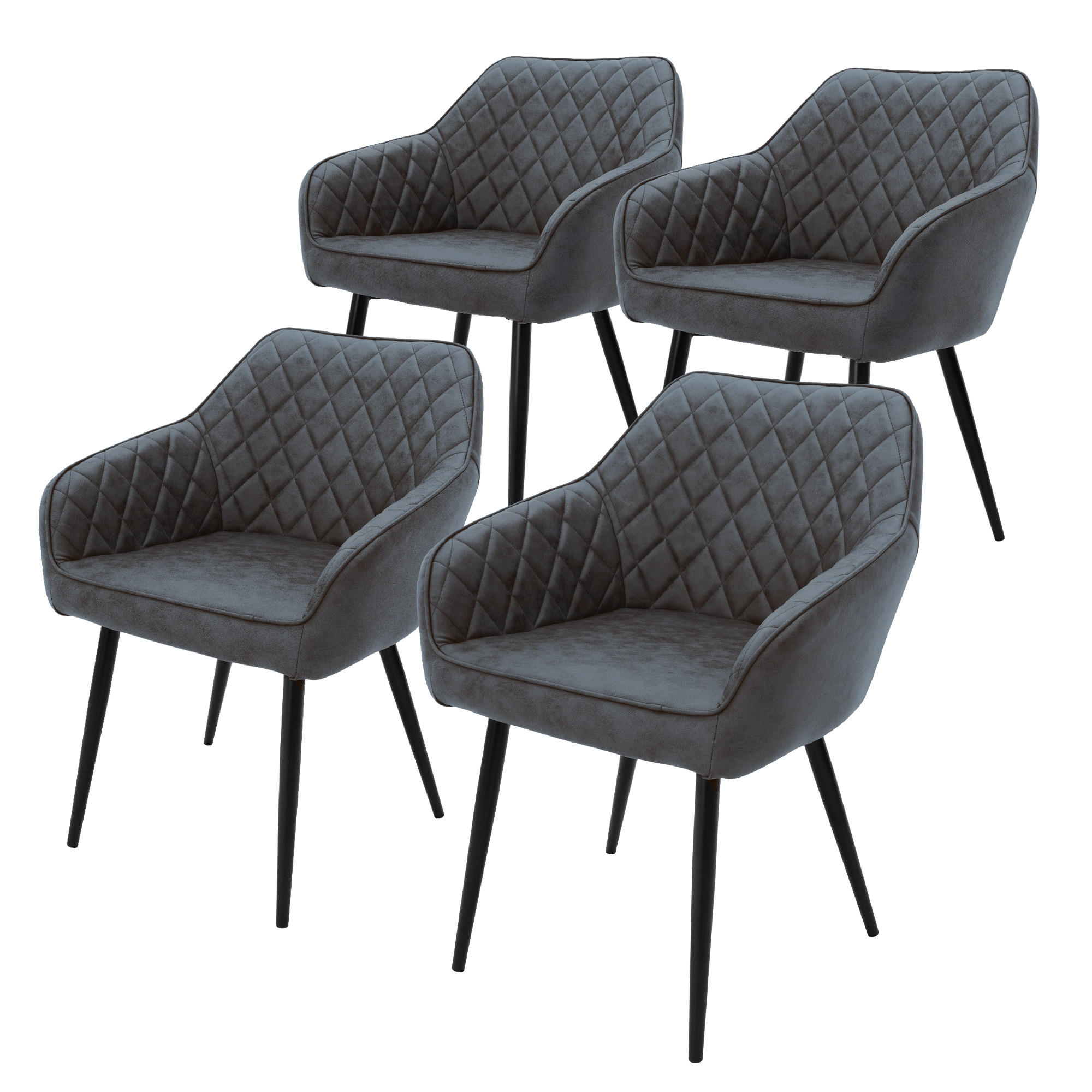 ESSZIMMERSTUHL Samt Anthrazit 4er Set - Anthrazit, Metall (63/80/60cm) - ML-DESIGN