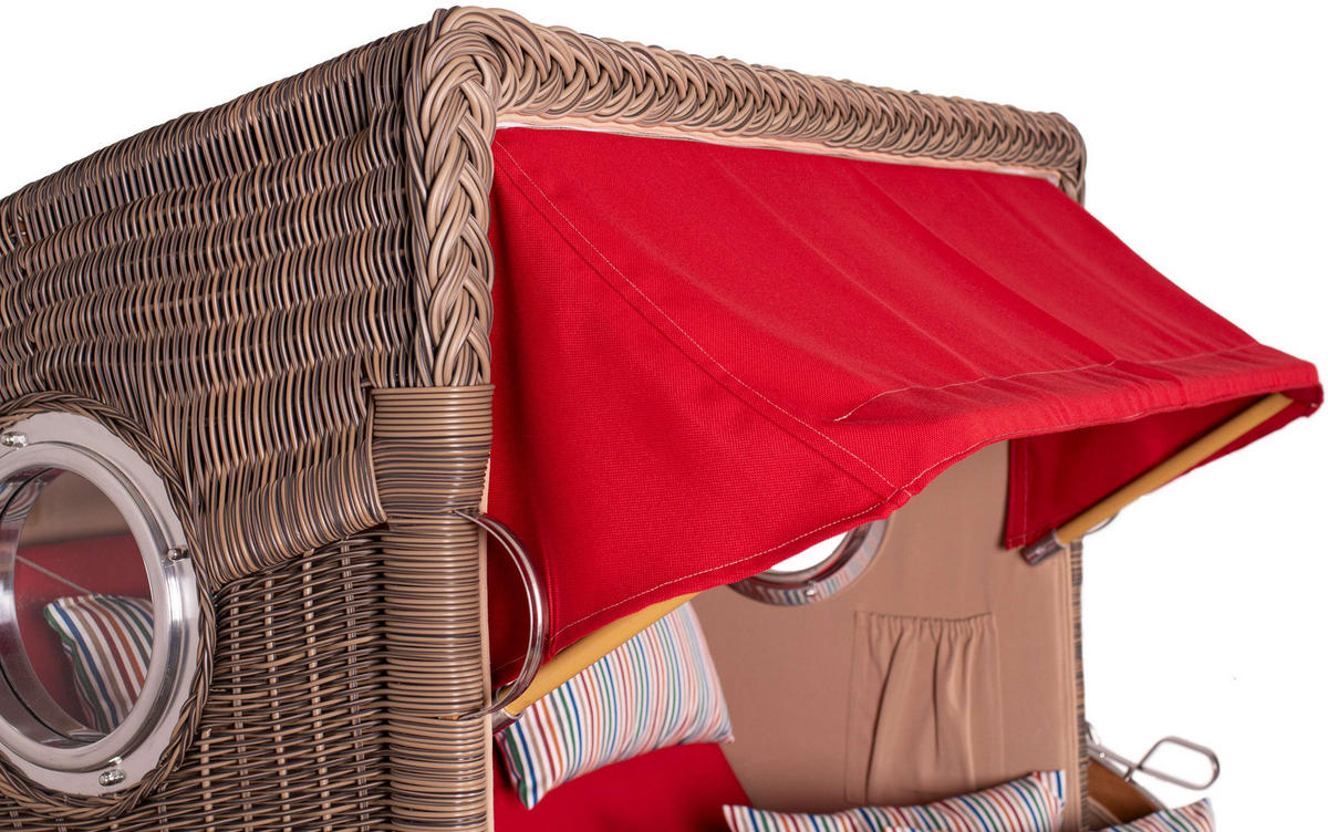 STRANDKORB Düne 2 Sitzer Teak PE Grey - Rot/Braun, Holz/Metall (125/170/80cm) - Mr. Deko