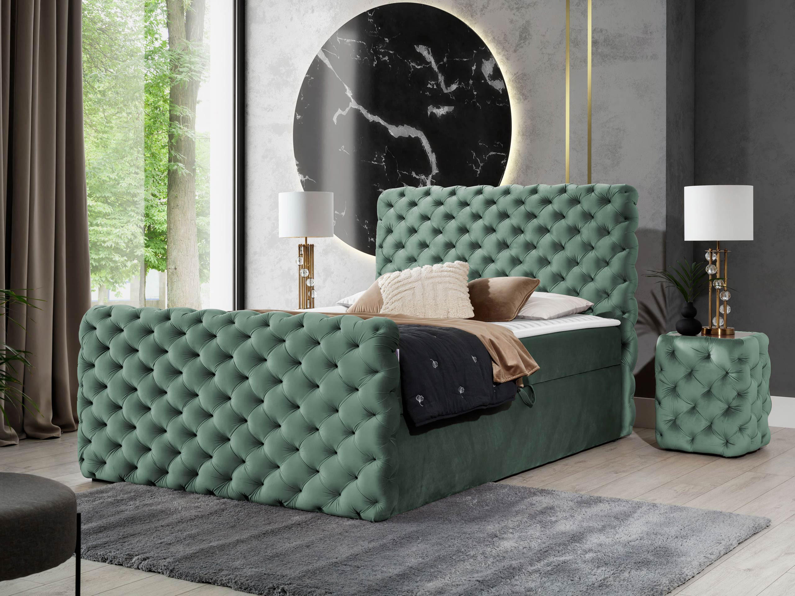 BOXBETT Chesterfield Lux - Grün, Holz (120/200cm) - MIRJAN24