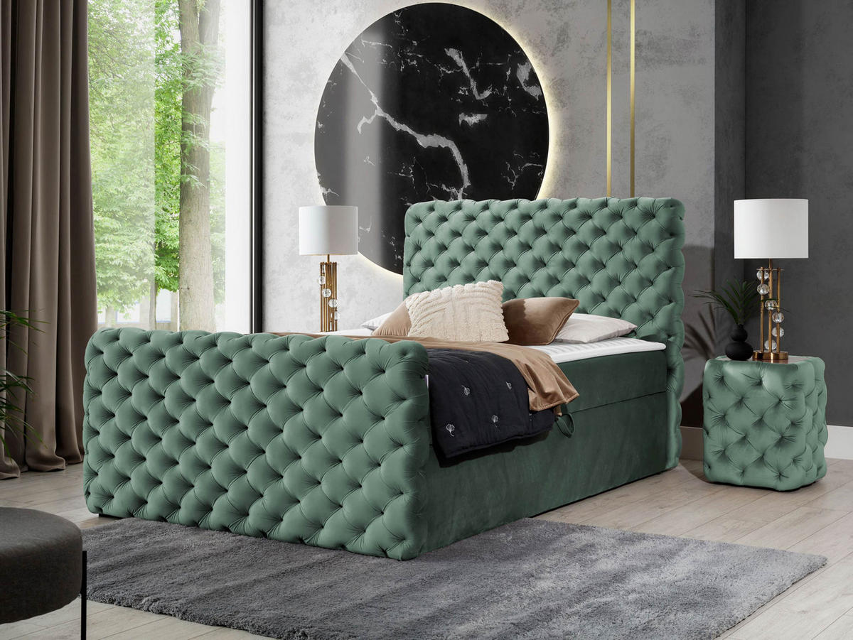 BOXBETT Chesterfield Lux - Grün, Holz (140/200cm) - MIRJAN24