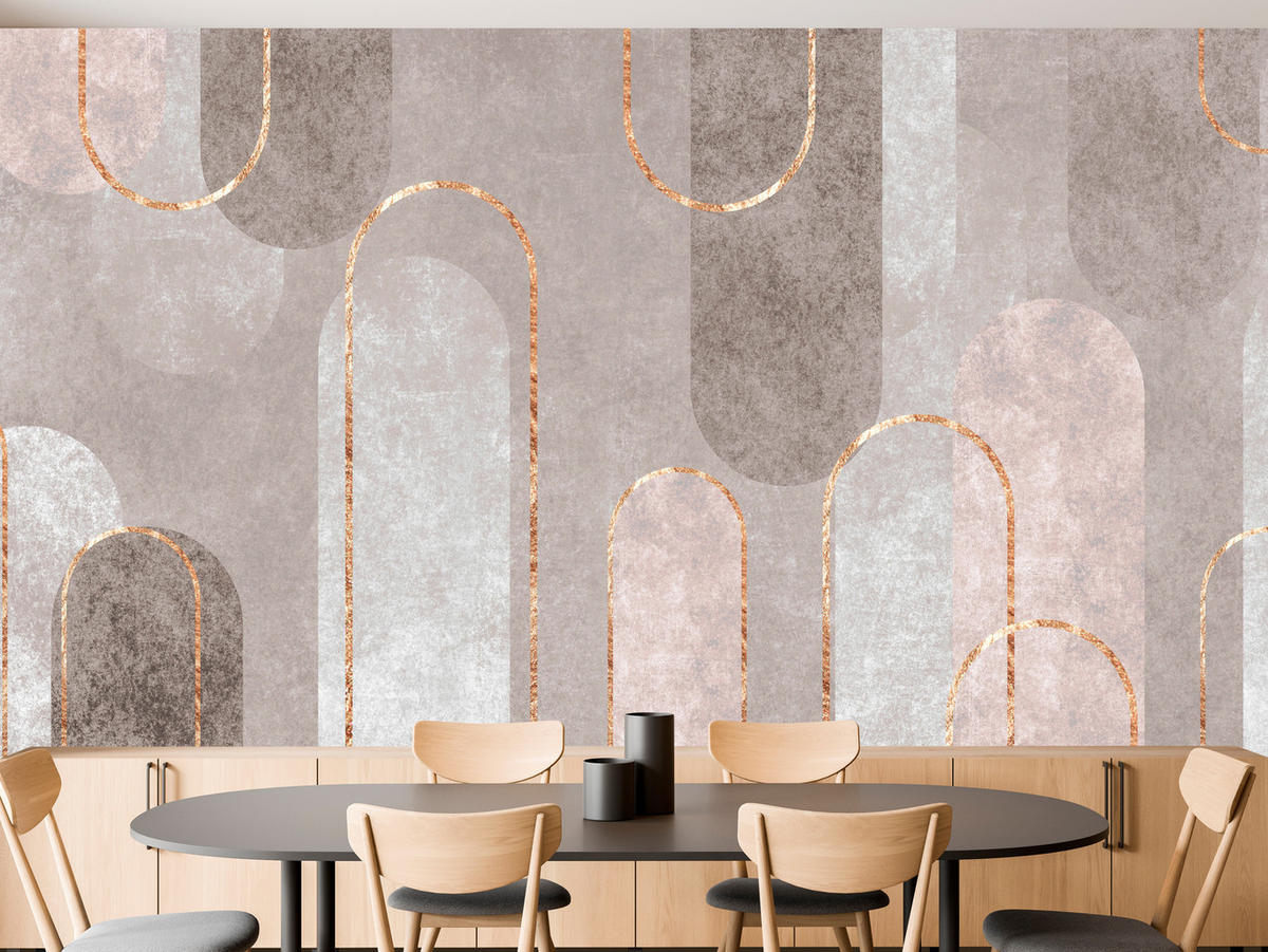 FOTOTAPETE für Wohnzimmer Geometrische Bögen Beige Beton 400x280 - Beige/Braun, Papier (400/280cm) - Muralo