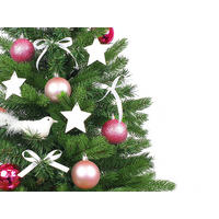 WEIHNACHTSBAUM künstlicher 60 cm mit LED-Beleuchtung, ROSENFEST, mit 35 Weihnachtsbaumschmuck, Pflanztopf mit Jutesack - Pink/Silberfarben, Kunststoff/Stein (40/60cm) - LAALU