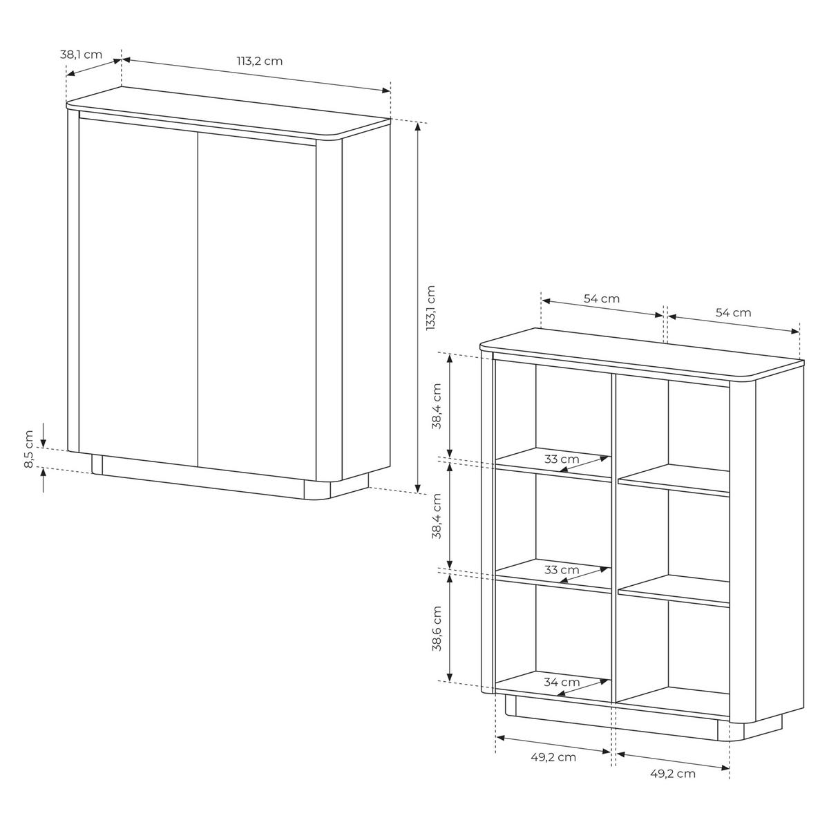 HIGHBOARD OMBRA 113,2/133,1/38,1cm 2 Türen Eichefarben - Eichefarben, Holzwerkstoff (113.2/133.1/38.1cm) - MASSENO