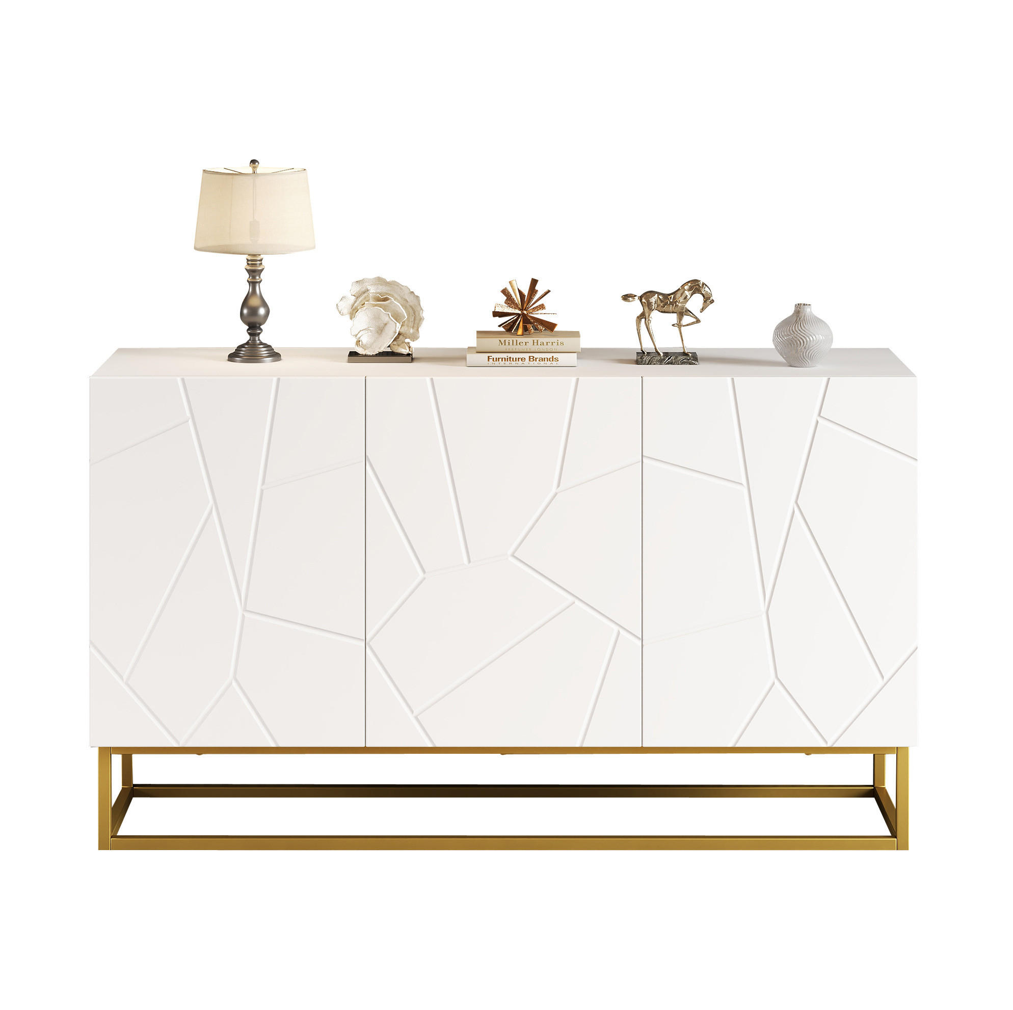 SIDEBOARD 130/38/76 cm mit 3 Türen, verstellbaren Einlegeböden und Hochglanzfront, Weiß/Gold - Weiß, Holzwerkstoff (130/76/35cm) - Redom