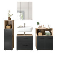 BADMÖBEL-SET 4-teilig in schwarz matt und Eiche Badezimmer mit viel Stauraum, 180 x 185 cm - Eichefarben/Schwarz, Glas/Holzwerkstoff (180/185/30cm) - Inn.Furn