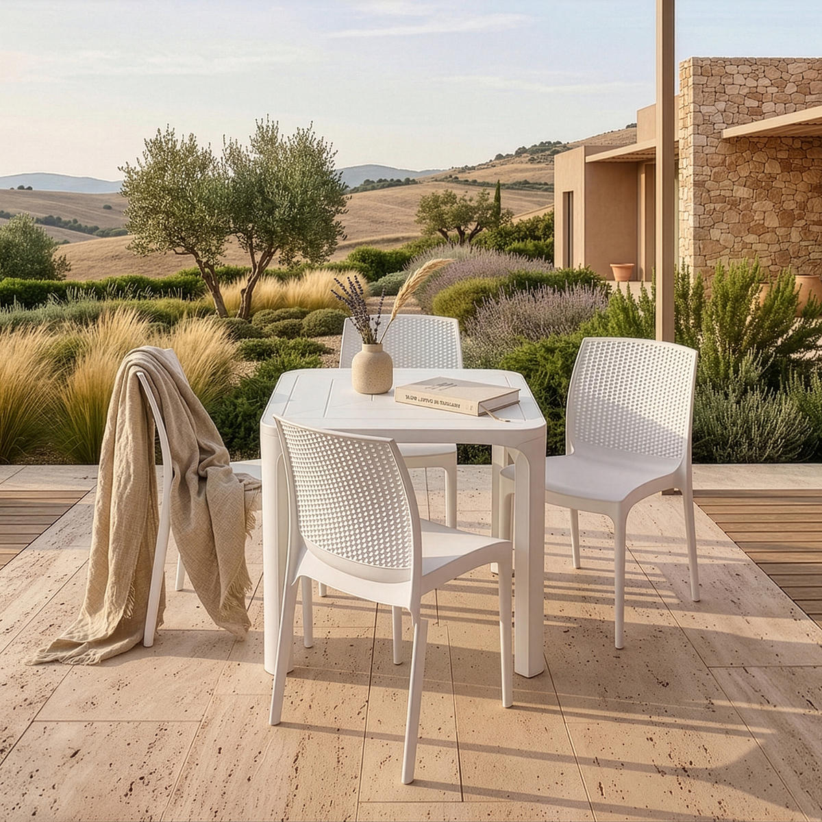 GARTENMÖBEL-SET LEOPSI, RANTU 5-tlg, Weiß - Weiß, Kunststoff - KONSIMO®