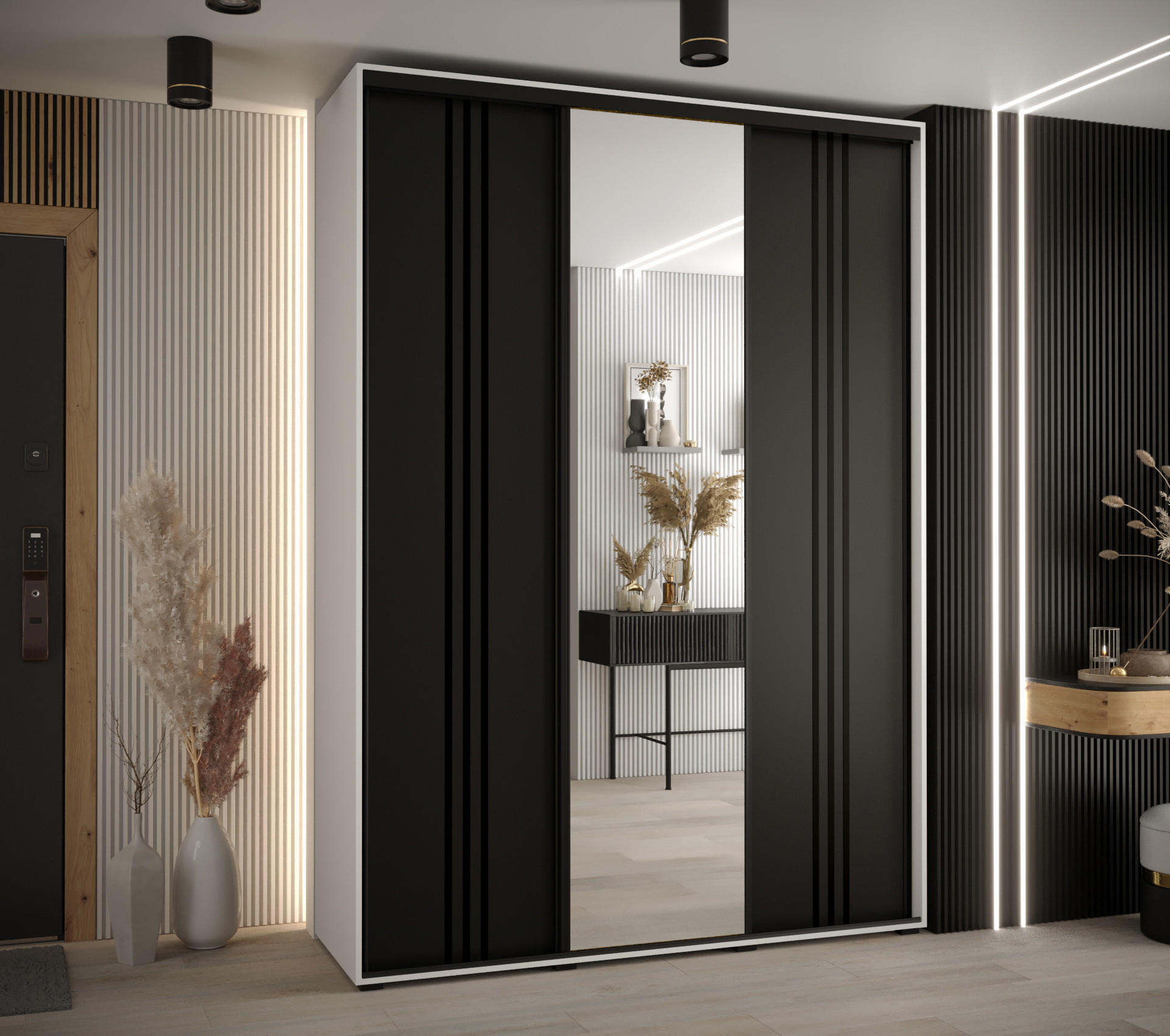 SCHWEBETÜRENSCHRANK 235,2/170/60 3-türig - Schwarz/Weiß, Holz/Metall (170/235/60cm) - Abiks Möbel