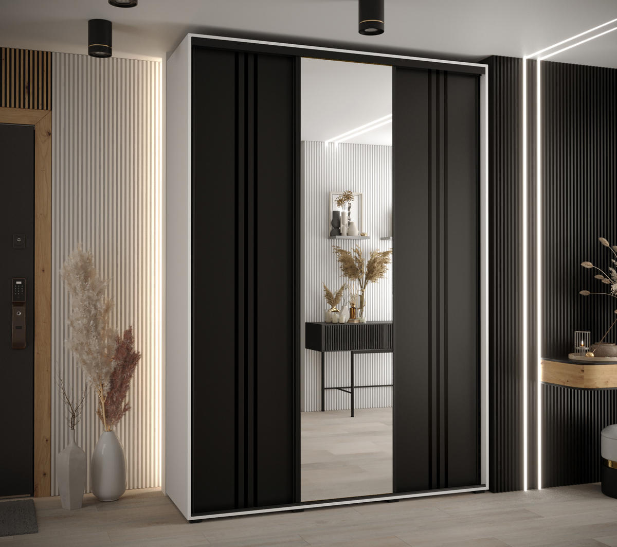 SCHWEBETÜRENSCHRANK 235,2/170/60 3-türig - Schwarz/Weiß, Holz/Metall (170/235/60cm) - Abiks Möbel