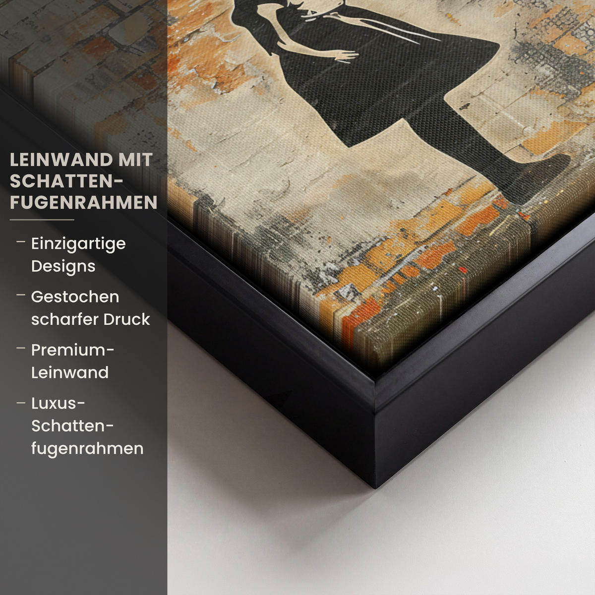 LEINWAND Bilder mit Rahmen - Graffiti - Banksy - Mädchen - Straßenkunst - 40x30 - Sandfarben, Textil (40/30cm) - MuchoWow