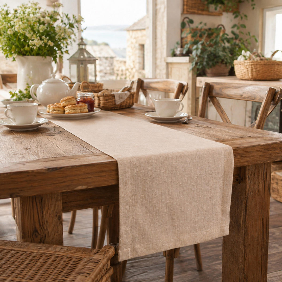 TISCHLÄUFER 40x180 cm Beige in Leinenoptik, Wasserabweisend, Waschbar, Moderne Tischdekoration - Beige, Textil (40/180cm) - SHOPENTRA