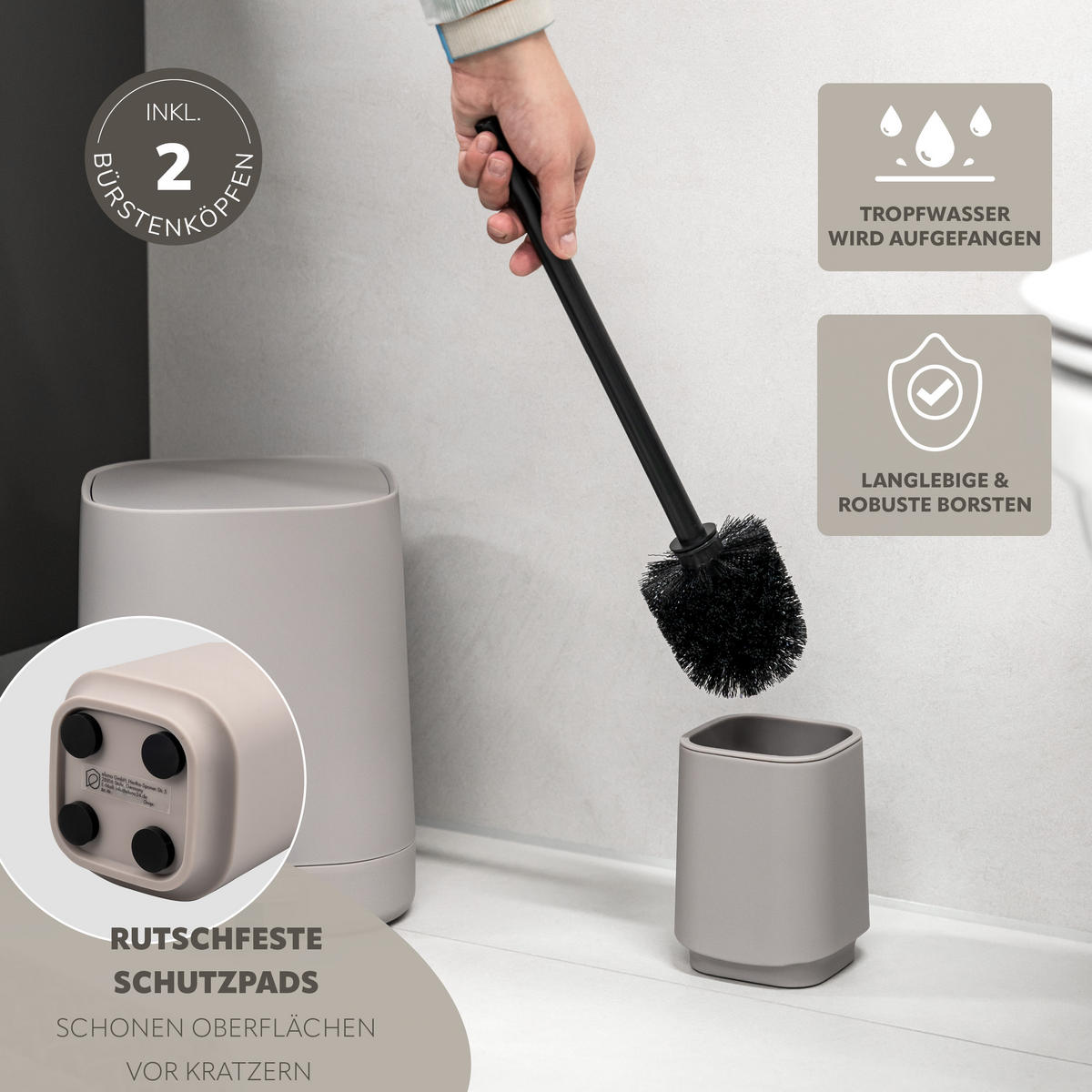 BAD-ACCESSOIRES-SET VALONA 5tlg., taupe, Kunststoff - Taupe, Kunststoff (21/25.5/21cm) - eluno