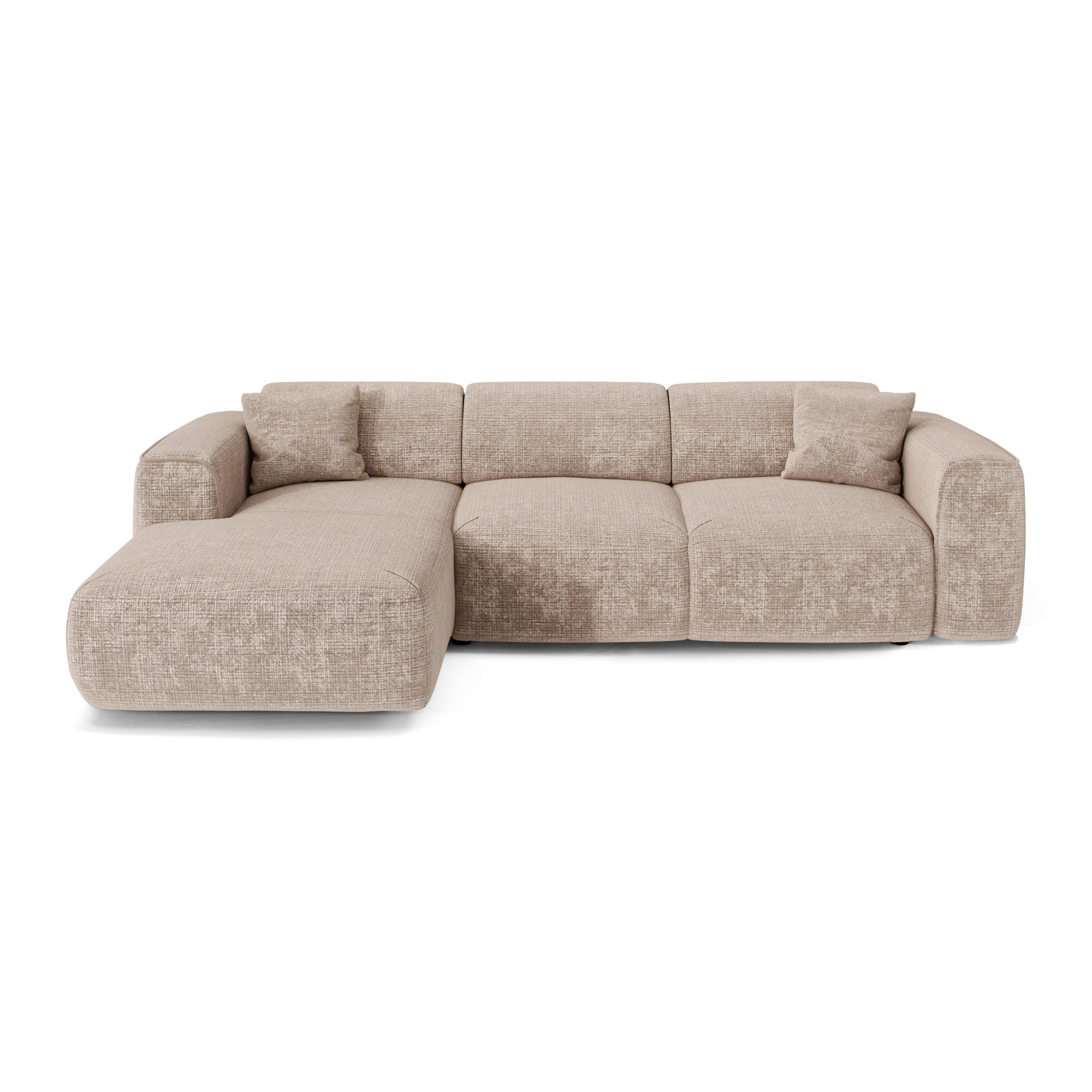 ECKSCHLAFSOFA Geprägter Samt Beige 283cm - Beige, Textil (283/180cm) - Sia Home
