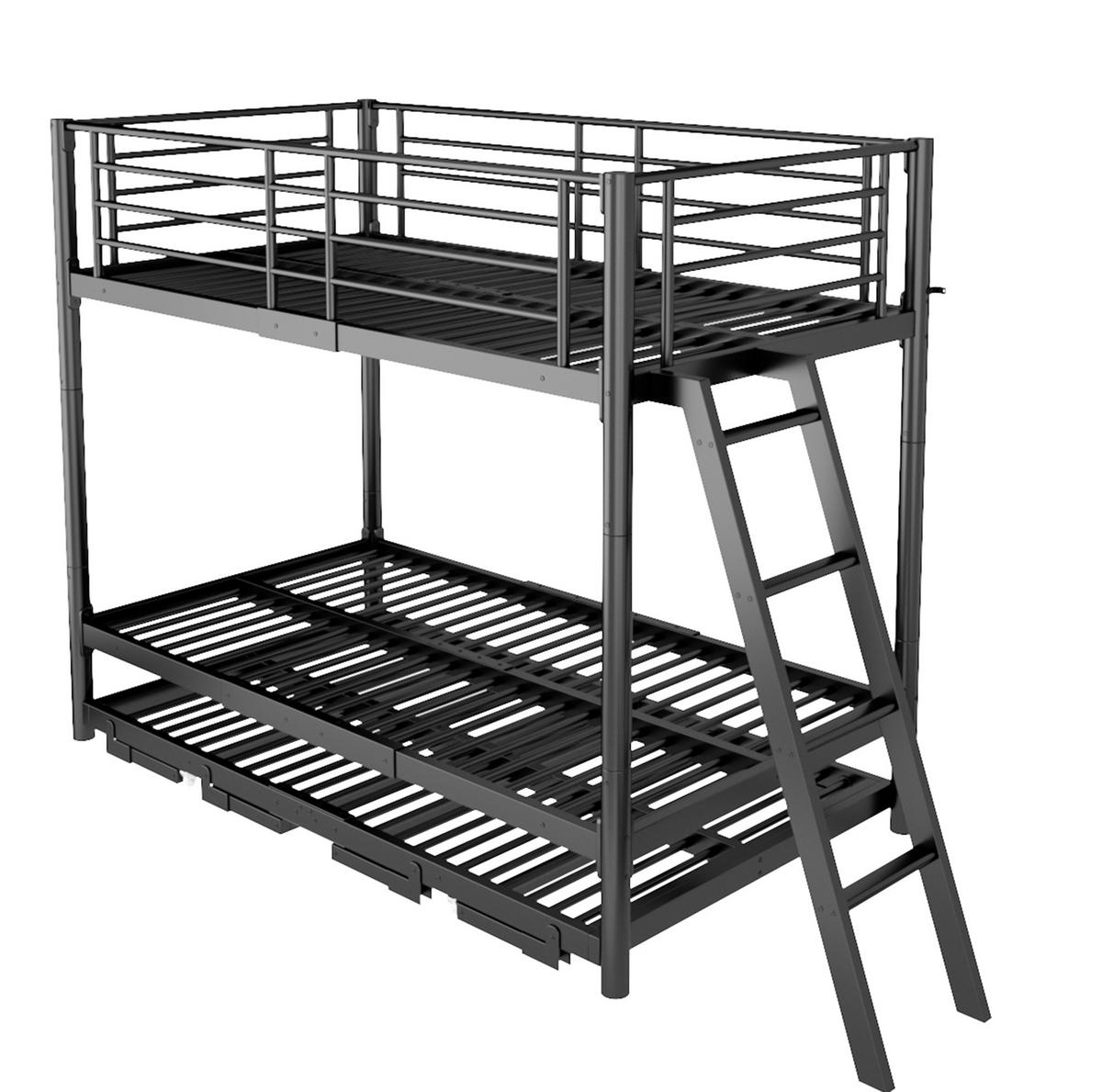 ETAGENBETT aus Metall 90x200 cm Schwarz mit ausziehbarem Unterbett - Schwarz, Metall (90/200cm) - Modfu