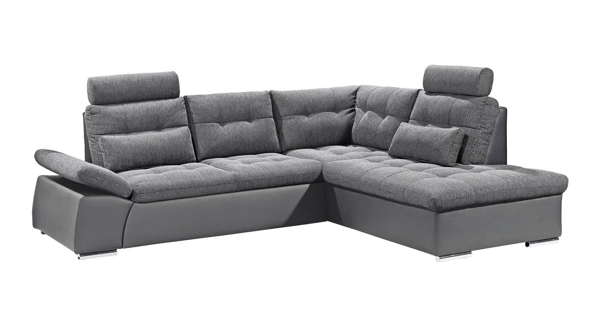 ECKSOFA mit Schlaffunktion, Armlehnfunktion und Kopfstützen - Chromfarben/Anthrazit, Textil (219/260cm) - ed exciting design