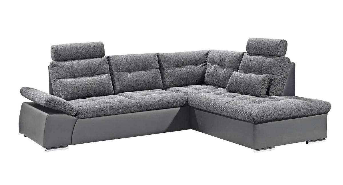 ECKSOFA mit Schlaffunktion, Armlehnfunktion und Kopfstützen - Chromfarben/Anthrazit, Textil (219/260cm) - ed exciting design