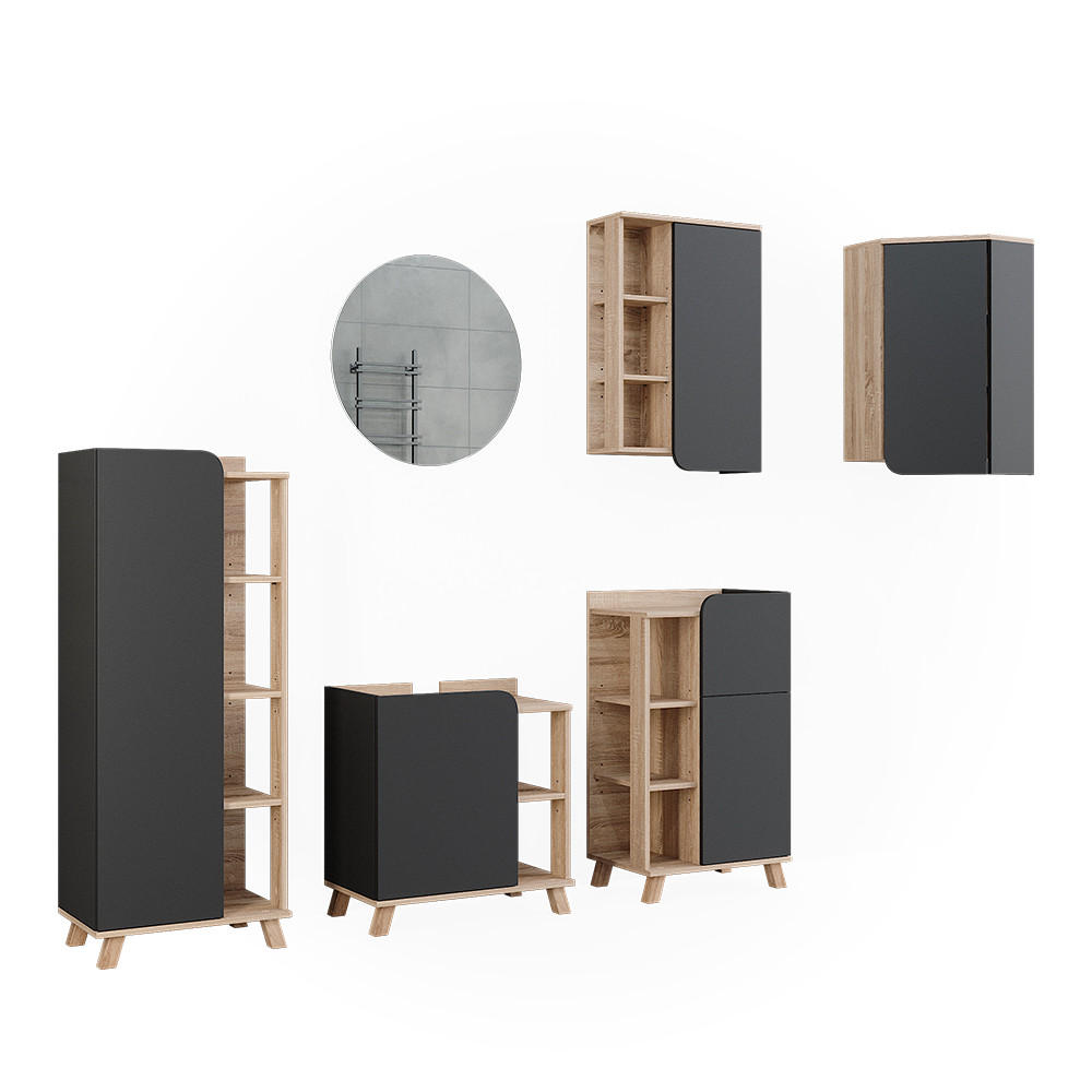 BADMÖBEL-SET Karen Sonoma 5 Teile - Anthrazit, Holzwerkstoff (60/65/35cm) - Vicco