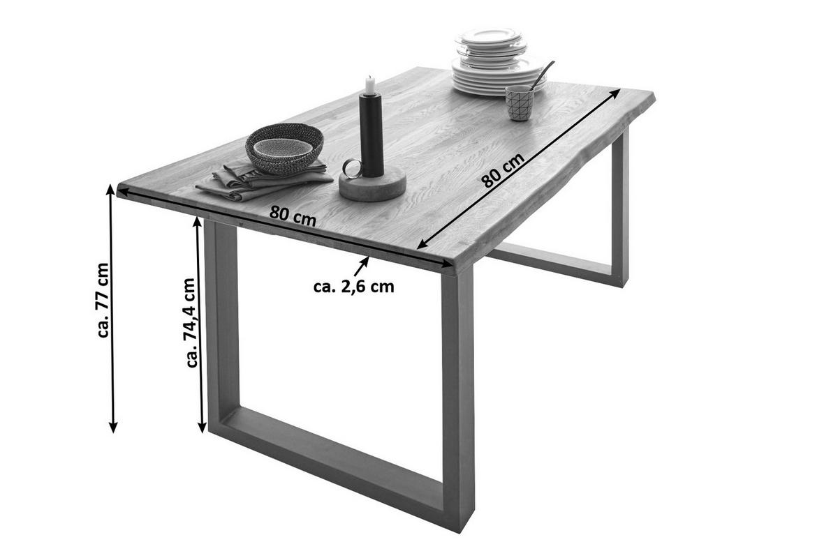 ESSTISCH Baumkante massiv Wildeiche silber SESSA 80 cm - Beige/Silberfarben, Holz/Metall (80/80/77cm) - SAM