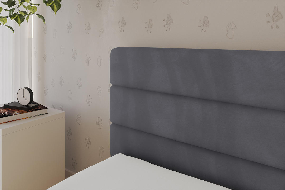 EINZELLBETT Jugendbett mit Bettkasten, Rechts - BEMY 90x200 Dunkelgrau - Titanfarben, Holzwerkstoff/Textil (90/200cm) - ALTDECOR
