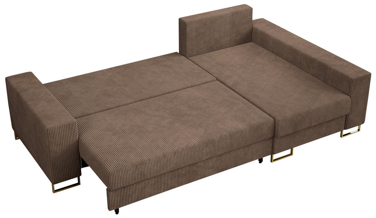 ECKSOFA Dorian Cord Hellbraun - Hellbraun/Goldfarben, Textil/Metall (242/138cm) - MKS