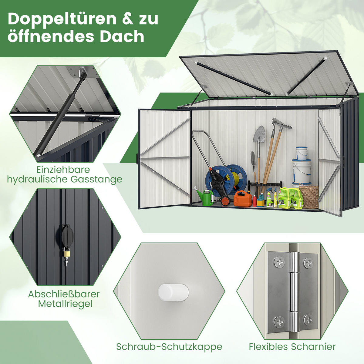 BOX NA POPELNICE s uzamykatelnými dveřmi šedá - šedá, kov (158/127/79cm) - COSTWAY