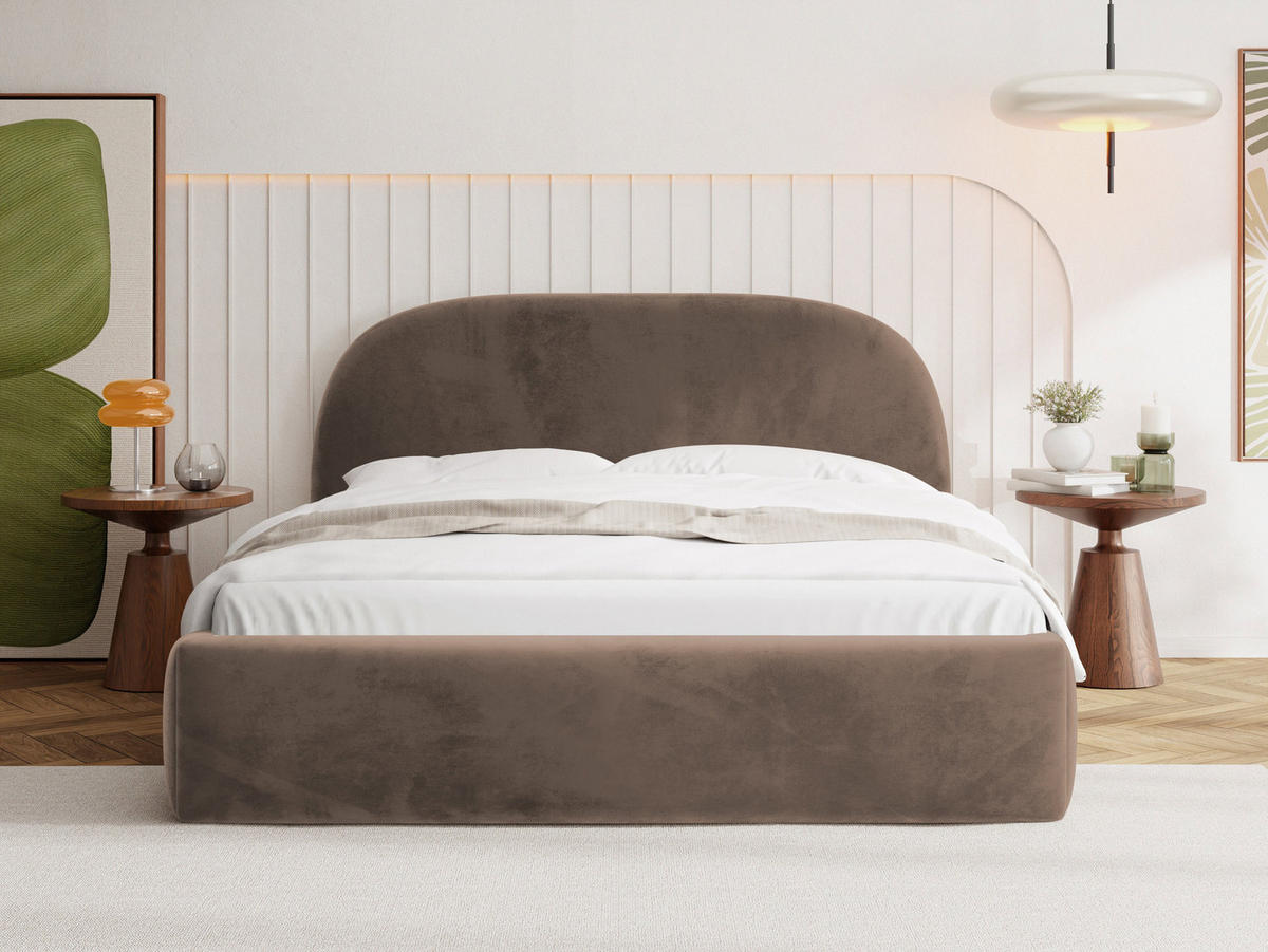 POLSTERBETT Puro mit Bettkasten, Braun Samt 120 x 200 cm – mit Metall-Lattenrost - Birkefarben/Schwarz, Kunststoff/Textil (120/200cm) - WFL GROUP