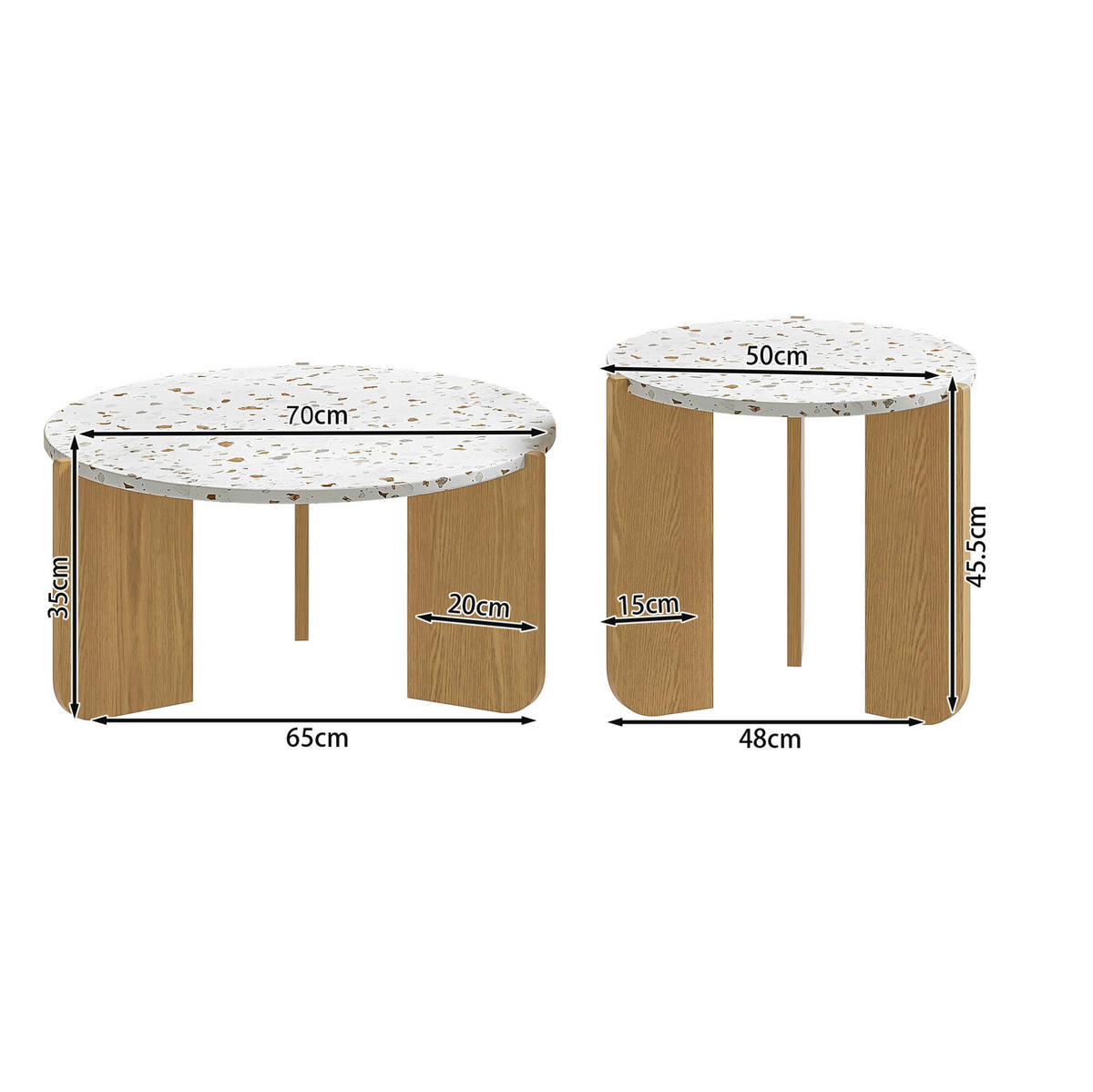 COUCHTISCH aus MDF 70x70x35 & 50x50x45,5 cm in Natur mit Nesting-Design - Naturfarben, Holzwerkstoff (70/70/35cm) - Modfu